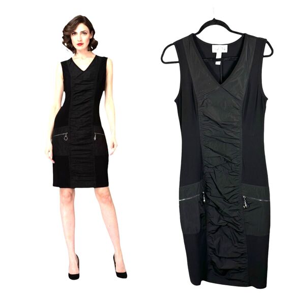 Joseph Ribkoff 193430  Black Sheath Ruched Dress Knee Length Size 8 - Picture 1 of 9